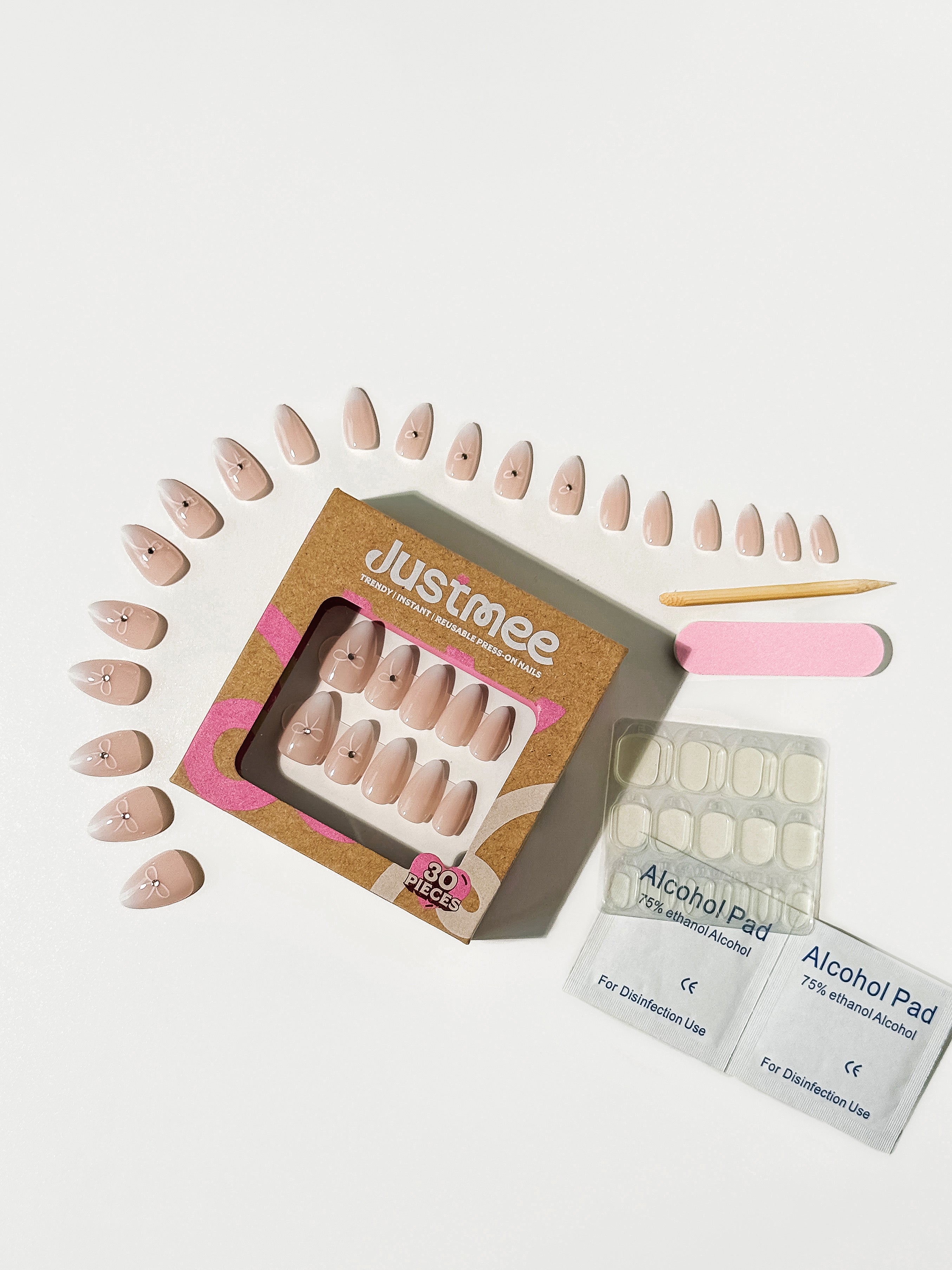 Petit Bow Press-On Nägel – Zartes Blush Design