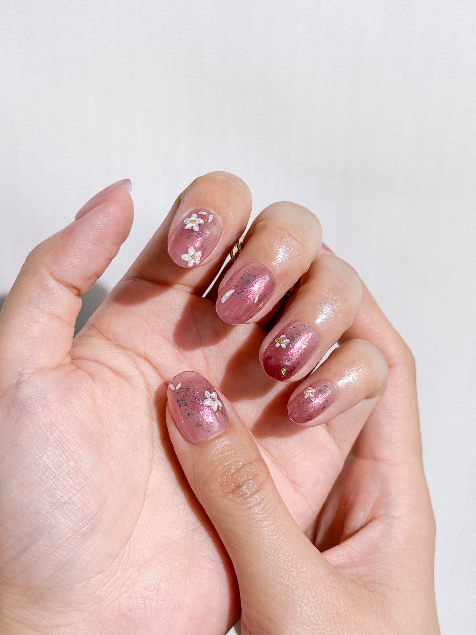 Sakura Glow Press-On Nägel – Pink Jelly mit Blumen