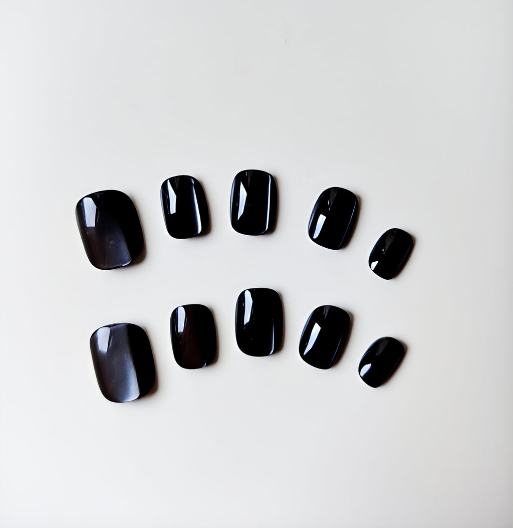 Midnight Shine – Black Glossy Press-On Nails | Reusable, Universal Fit