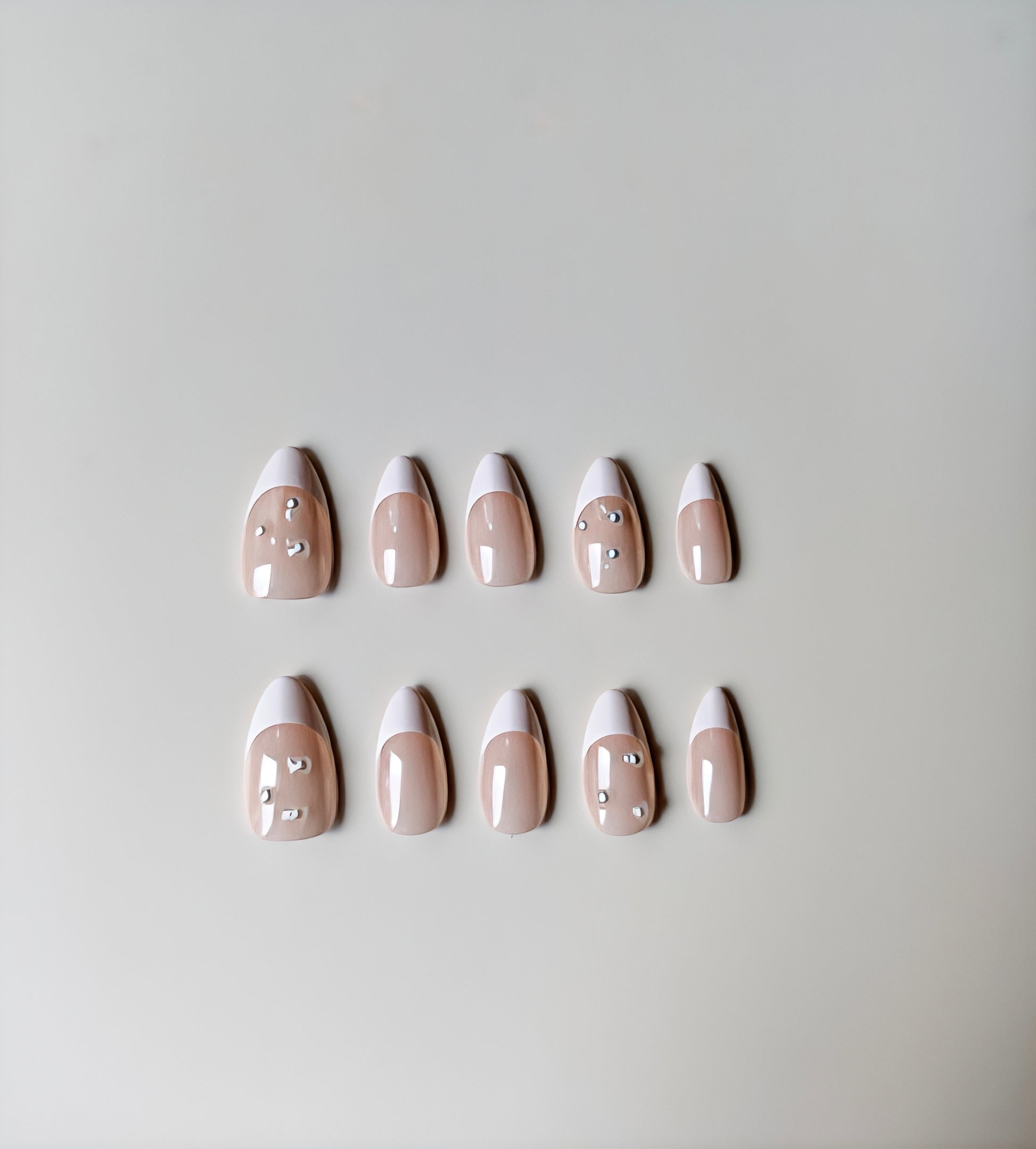 Timeless Nude French Press-On Nails – Almond Shape with Rhinestone Accents