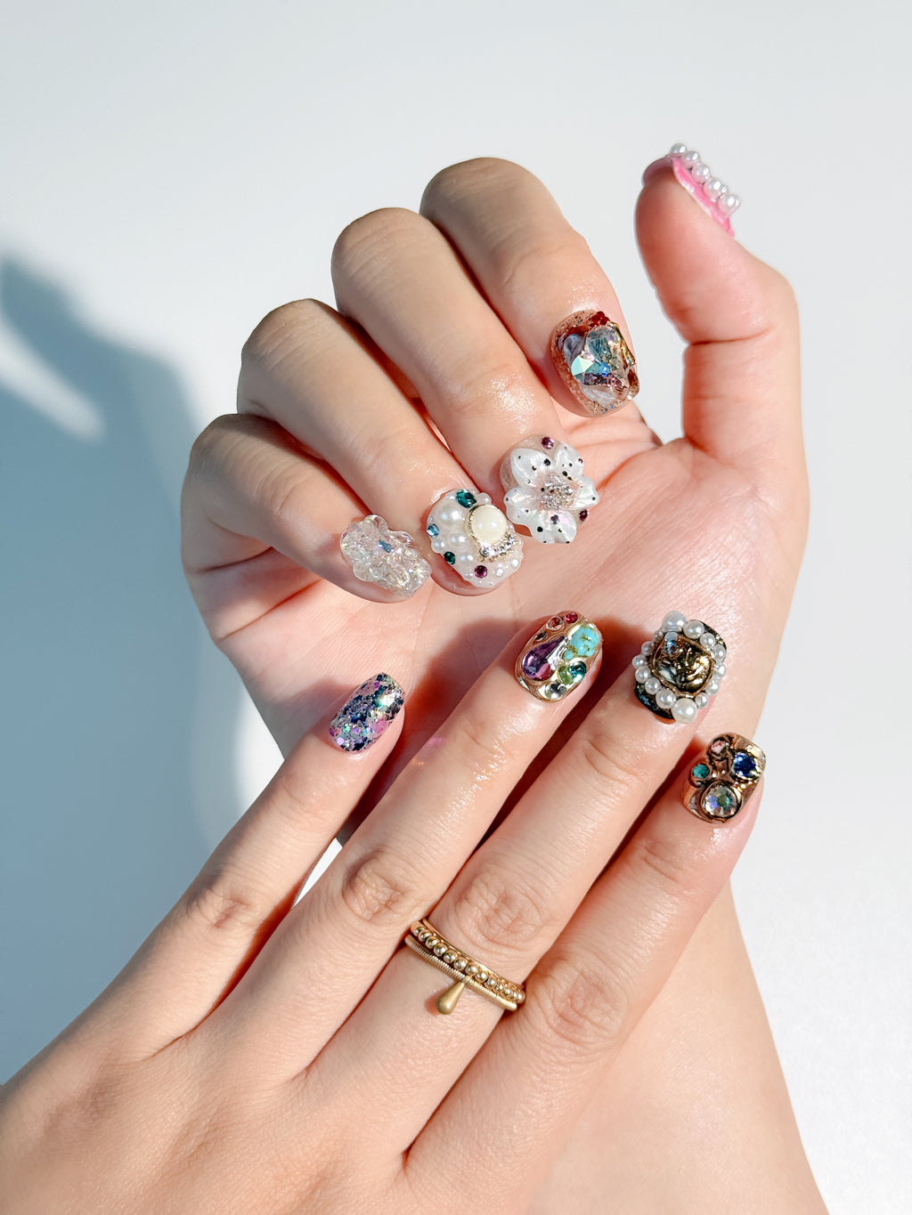 3D vintage short square press on nails with beautiful design and details