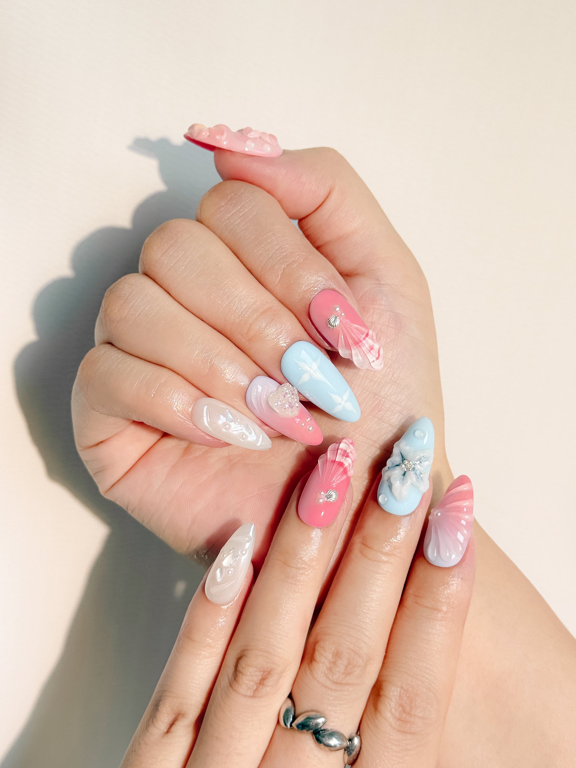 Pastell 3D Press-On Nägel – Tropischer Sommer-Look