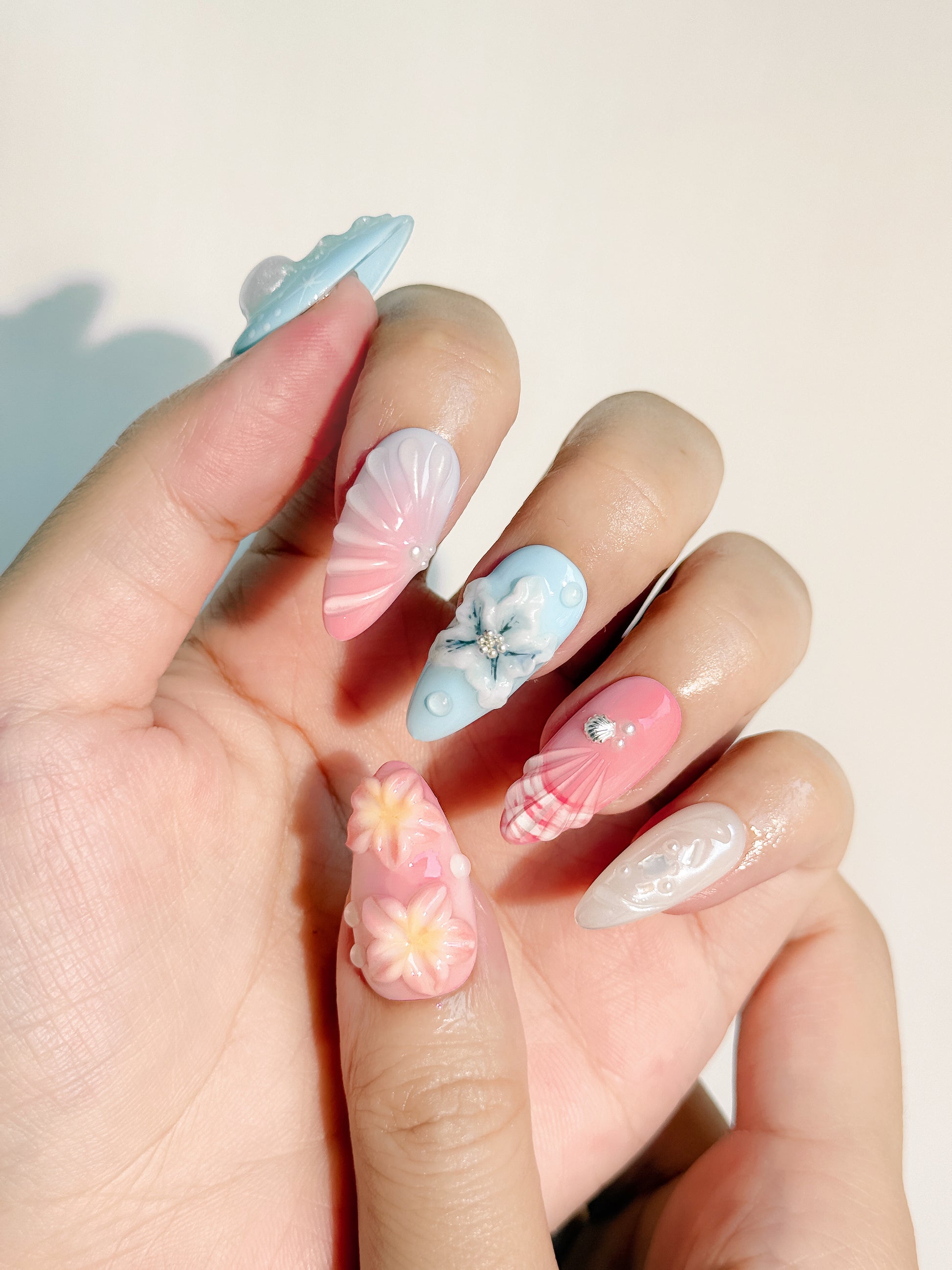 Pastell 3D Press-On Nägel – Tropischer Sommer-Look
