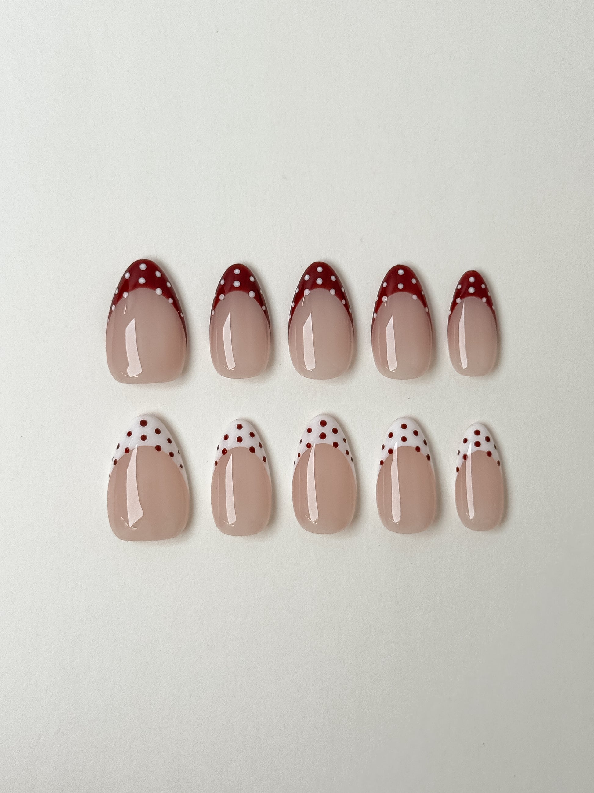 Cherry Dot French — Playful Red & White Polka Press On