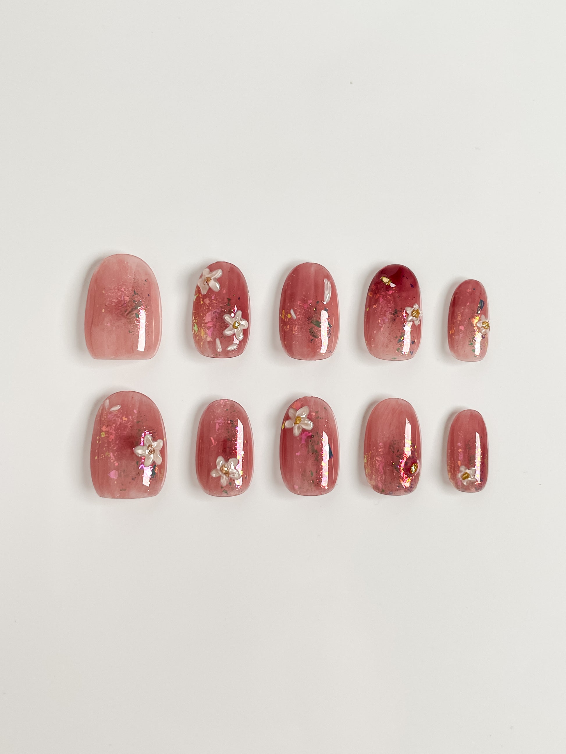 Sakura Glow Press-On Nägel – Pink Jelly mit Blumen