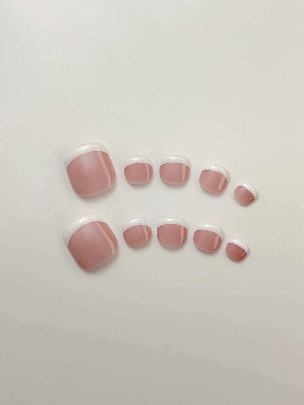 Square French tip press-on toenails in nude and white, 10-piece set