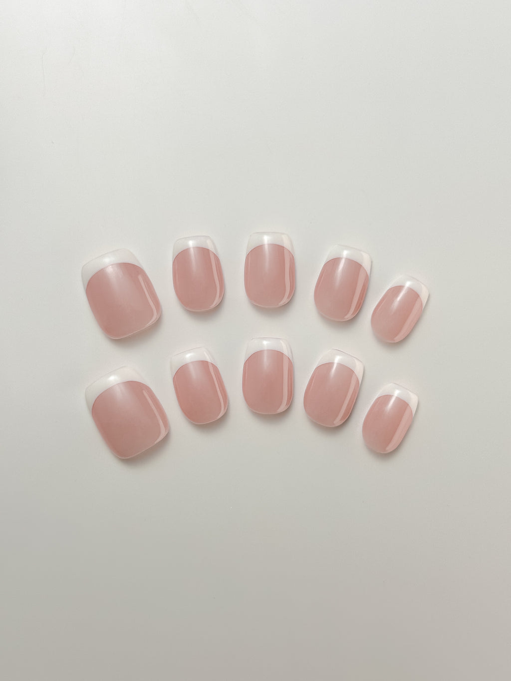 Square French tip press-on in nude and white, 10-piece set